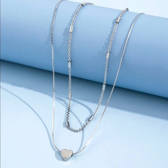 Silver Heart Charm Layered Necklace - Picture 2 of 2